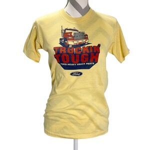 Vintage 80s Ford Truckin' Tough Heavy Truck Semi‎ Yellow Graphic T Shirt Medium